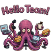 Hello Team Funny Office Octopus Cartoon