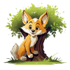 Cheerful fox in forest tree