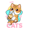Kawaii-Katze trinkt Milchshake