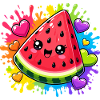 Pastèque Kawaii avec arc-en-ciel