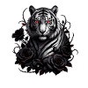 Red eyed tiger surrounded by roses
