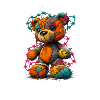 Patchwork Teddybär mit Neonfäden