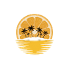 Orange sunset with palm island
