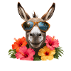 Donkey with hibiscus and sunglasses