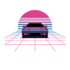 Outrun Car Sunset Synthwave 80s Grid