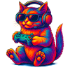 Neon Gaming Katze Zocken Gamer