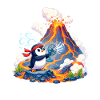 Lava Penguin avec Éventail