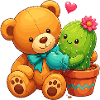 Cuddly bear and flowering cactus