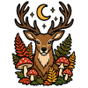 Hirsche unter dem Mond und Herbstlaub