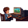 Enfant gamer rétro sur PC