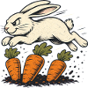 Springender Hase mit Karotten