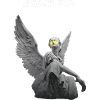 Angel statue with yellow eyes