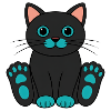 Black Cartoon Cat Turquoise Paws Eyes