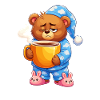 Sleeping bear in pajamas with coffee