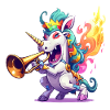 Funkelndes Einhorn-Trompeter im Feuer