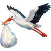 Storch mit Babytasche