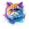Farbenfrohe, exotische Katzengesicht-Splash-Art