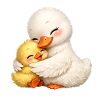 Mutter-Ente kuschelt mit ihrem Baby