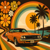 Sunset Highway 1970s Retro Car