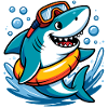 Shark with diving goggles cartoon