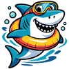 Cheerful diving shark with swimming ring