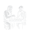 Plato and Skeleton playing Chess