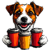 Cheerful Dog with Coffee Mug Trio