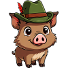 Wild boar with green hat
