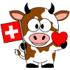 Kuh mit Schweizer Flagge und Herz