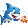 Blue basking shark meets goldfish