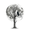 Moon night owl on bare treetop