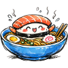 Kawaii Sushi-Ramen Bowl Illustration
