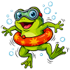 Cheerful frog with swimming ring