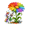 Regenbogen-Sonnenblume und Einhorn-Gärtner