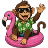 Tropischer Affe auf Flamingo-Poolfloat