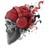 Skull with red cap and headphones