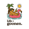 Sunbathing Dog on Flamingo Float