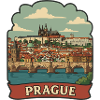 Prague Charles Bridge Retro Travel Sticker