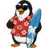 Surfer penguin with hibiscus shirt