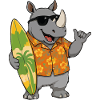 Surfer-Rhino im Hawaii-Hemd