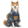 Akita Inu Dog in Kimono
