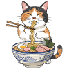 Cat Eats Ramen Noodles