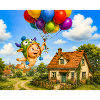 Balloon baby above cozy house
