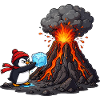Pinguin und Vulkan mit Eiswürfel