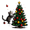 Cat lover at the Christmas tree