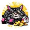 Lazy cat with chips and dumbbells