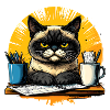 Grim office cat at desk