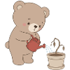 Cute bear watering sad plant