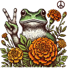 Peaceful Frog in Marigold Bloom