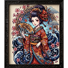 Geisha with demon mask and waves